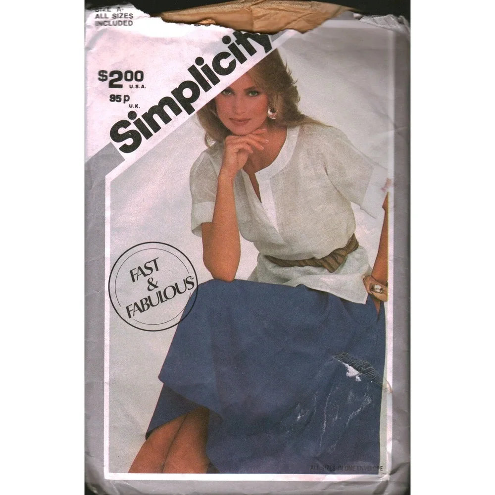 Simplicity 5365 Vintage 80s Sewing Pattern Fast Fabulous Top Skirt Sizes XS-M